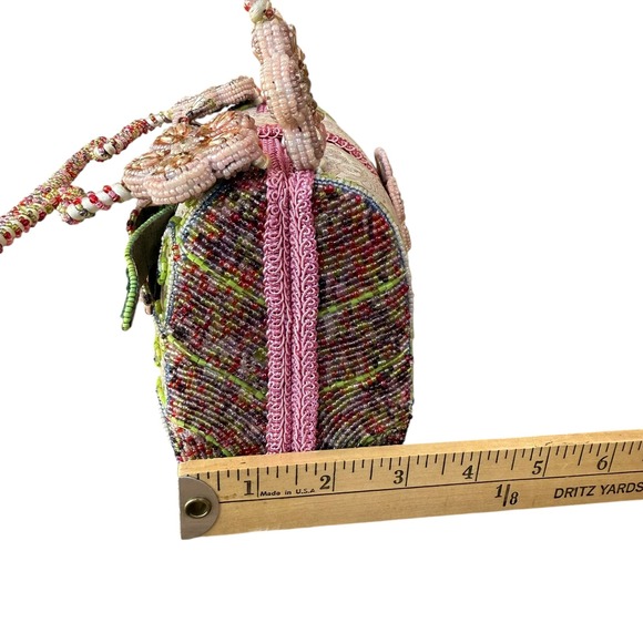 Mary Frances Beaded Flower Clutch Handbag Pink Pastel Embroidered Evening Bag - Picture 15 of 15